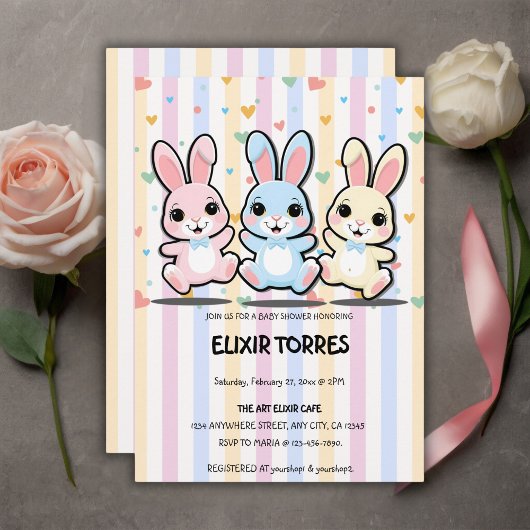 Schattige Hart Bunny Hoppers Baby shower Kaart