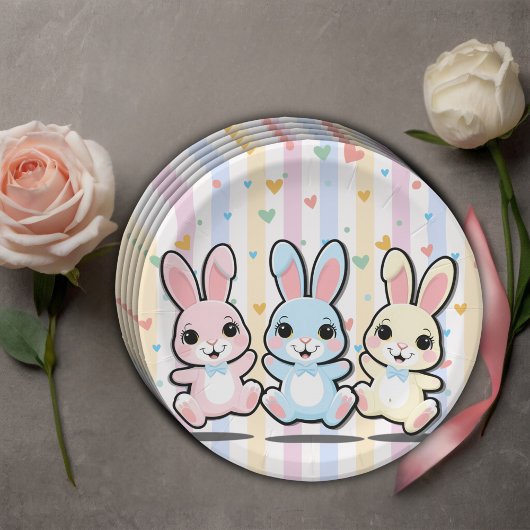 Schattige Hart Bunny Hoppers Baby shower Papieren Bordje