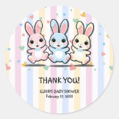 Schattige Hart Bunny Hoppers Baby shower Ronde Sticker (Voorkant)