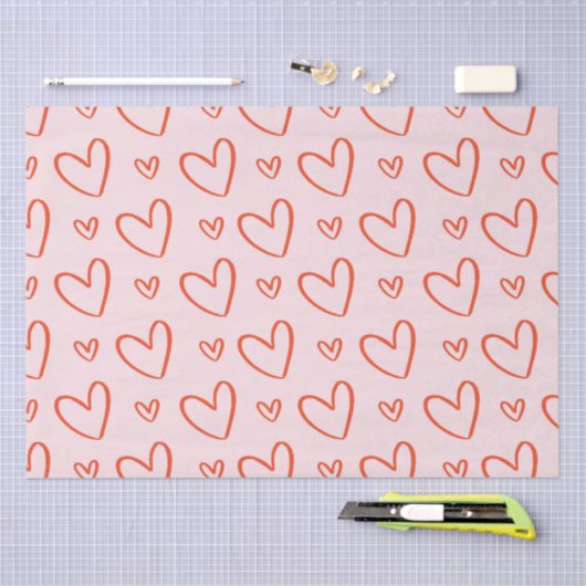 Schattige hart doodles - roze & rood tissuepapier (Craft)