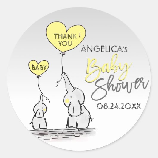 Schattige Hart GEEL Olifant Mama & Baby shower Ronde Sticker (Voorkant)