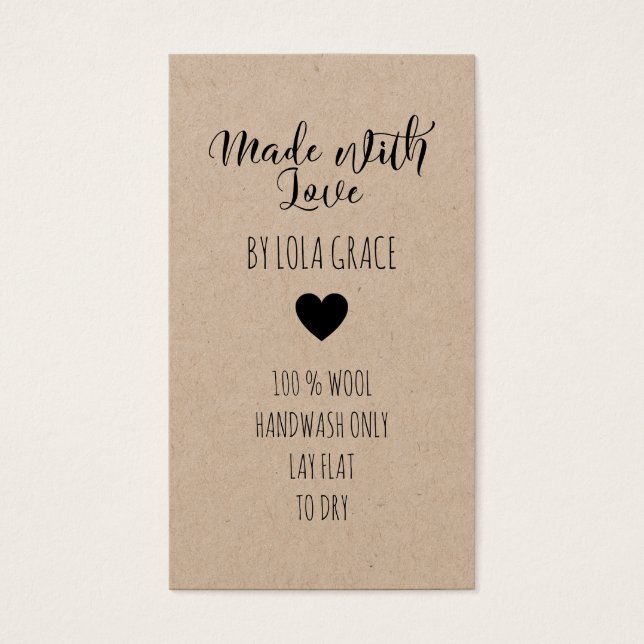 Schattige Hart Gemaakt met Liefde Kraft Papier Visitekaartjes (Voorkant)