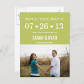 Schattige Hart Groen Save the Date Foto Briefkaart (Voorkant / Achterkant)
