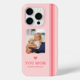 Schattige hart hou van je mam roze strepen iPhone 15 pro case