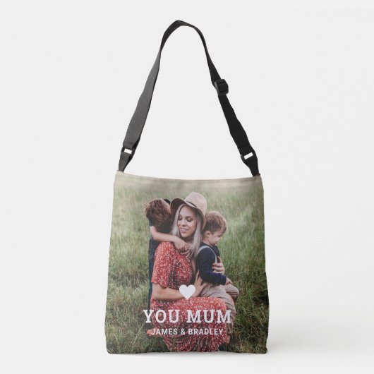 Schattige HART HOUDT VAN JE MAM Moederdag Foto Crossbody Tas (Achterkant)