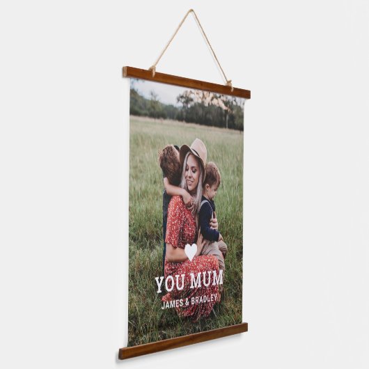 Schattige HART HOUDT VAN JE MAM Moederdag Foto Hangend Wandkleed (Gebogen)