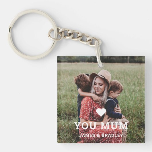 Schattige HART HOUDT VAN JE MAM Moederdag Foto Sleutelhanger (Voorkant)
