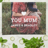 Schattige HART HOUDT VAN JE MAM Moederdag Foto Theedoek (Gevouwen)