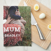 Schattige HART HOUDT VAN JE MAM Moederdag Foto Theedoek (Quarter Fold)