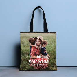 Schattige HART HOUDT VAN JE MAM Moederdag Foto Tote Bag