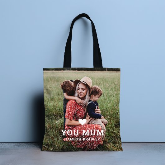 Schattige HART HOUDT VAN JE MAM Moederdag Foto Tote Bag