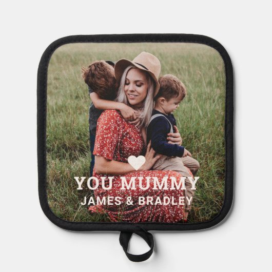 Schattige HART HOUDT VAN JE MUMMIE Foto Moederdag Pannenlap (Voorkant)