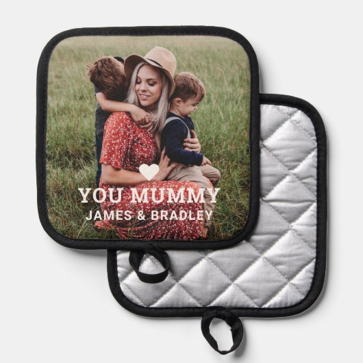 Schattige HART HOUDT VAN JE MUMMIE Foto Moederdag Pannenlap (Voorkant / Achterkant)