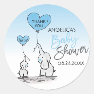Schattige Hart JONGEN Blauw Olifant Mama & Baby sh Ronde Sticker