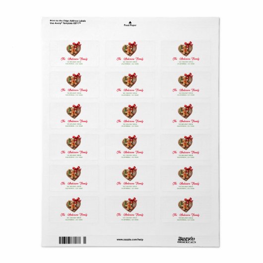 Schattige Hart Kerst Gingerbread Man Biscuit Etiket (Full Sheet)