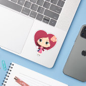 Schattige Hart Kinderen Cartoontje Sticker (Laptop met iPhone)
