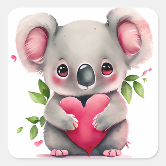 Schattige Hart Koala Beer Valentijn Vierkante Sticker (Voorkant)