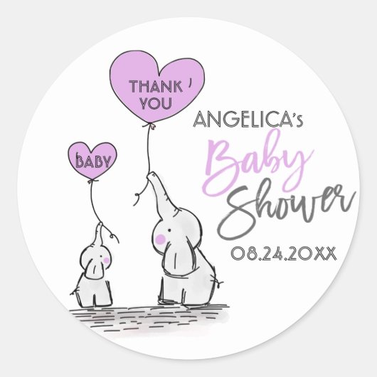 Schattige Hart LAVENDEL Olifant Mama & Baby shower Ronde Sticker (Voorkant)