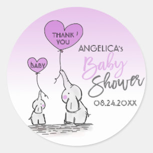Schattige Hart LAVENDEL Olifant Mama & Baby shower Ronde Sticker