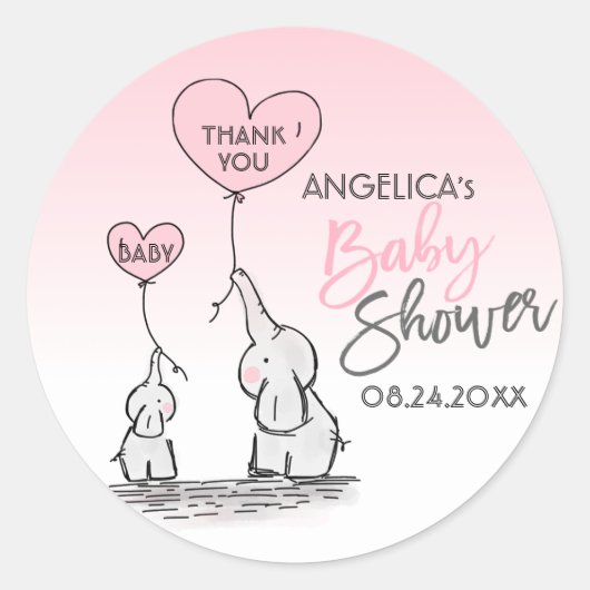 Schattige Hart Meisje Roze Olifant Mama & Baby sho Ronde Sticker (Voorkant)