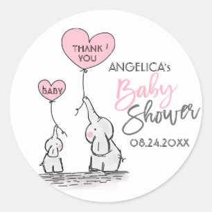 Schattige Hart Meisje Roze Olifant Mama & Baby sho Ronde Sticker