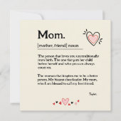 Schattige Hart Moeder Woordenboek Moederdag Bedankkaart (Voorkant)