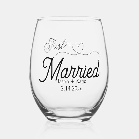 Schattige Hart Net Getrouwd Script Namen Trouwdag Wijnglas Zonder Voet (Voorkant)