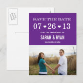 Schattige Hart Paarse Save the Date Foto Briefkaar Aankondigingskaart (Voorkant / Achterkant)