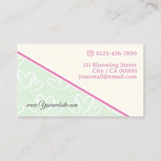 Schattige hart Patroon Pastel Roze Blush Groen Blo Visitekaartje (Achterkant)