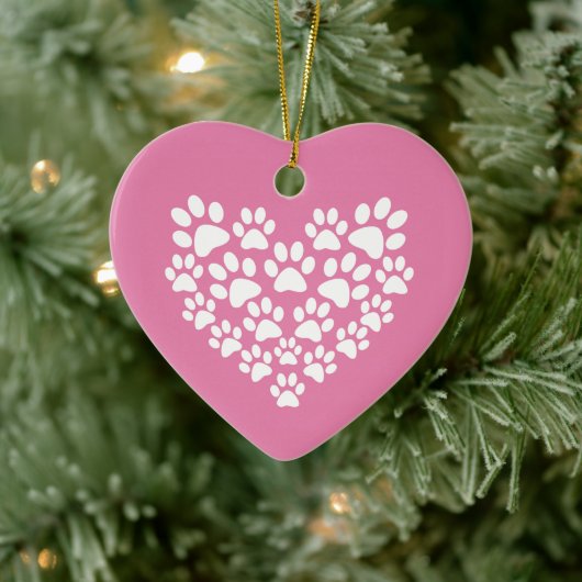 Schattige Hart Roze Poot Print Keramisch Ornament (Boom)