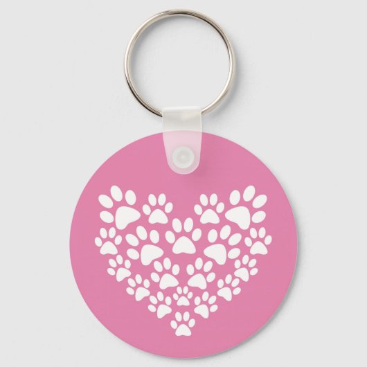 Schattige Hart Roze Poot Print Sleutelhanger (Voorkant)