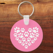 Schattige Hart Roze Poot Print Sleutelhanger (Voorkant)