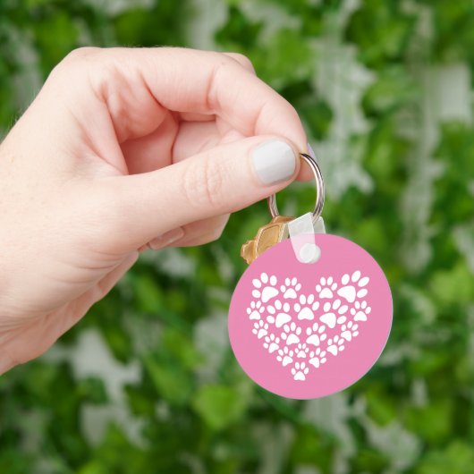 Schattige Hart Roze Poot Print Sleutelhanger (Hand)
