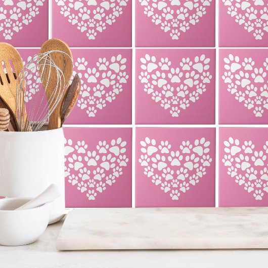 Schattige Hart Roze Poot Print Tegeltje