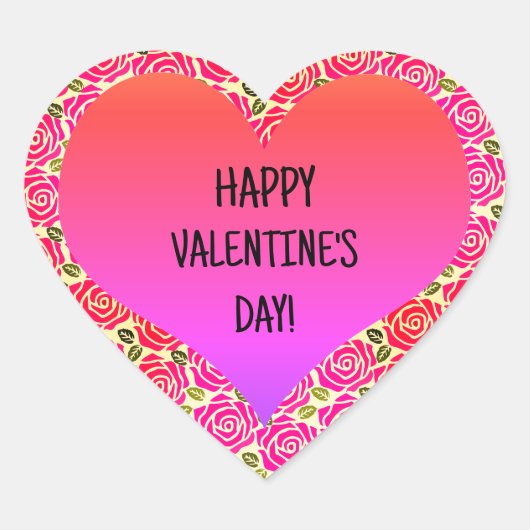Schattige Hart Roze Rode Rozen Gelukkige Valentijn Hart Sticker (Voorkant)