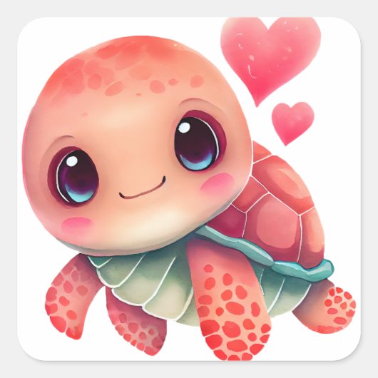 Schattige Hart Schildpad Valentijn Vierkante Sticker (Voorkant)
