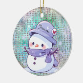 Schattige Hart Sneeuw Man Pastel Patroon Naam Keramisch Ornament (Links)
