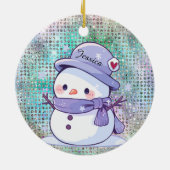 Schattige Hart Sneeuw Man Pastel Patroon Naam Keramisch Ornament (Achterkant)