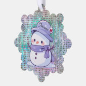 Schattige Hart Sneeuw Man Pastel Patroon Naam Ornament Kaart (Links)