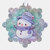 Schattige Hart Sneeuw Man Pastel Patroon Naam Ornament Kaart (Voorkant)