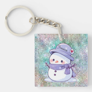 Schattige Hart Sneeuw Man Pastelpatroon Sleutelhanger