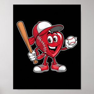 Schattige Hart Spelen Baseball Valentijnsdag Boys  Poster