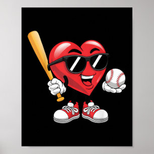 Schattige Hart Spelen Baseball Valentijnsdag Boys Poster