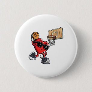 Schattige hart spelen basketbal Valentijnsdag Bask Ronde Button 5,7 Cm
