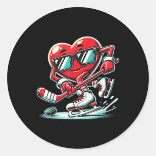 Schattige Hart Spelen IJshockey Valentijnsdag Mann Ronde Sticker