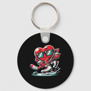 Schattige Hart Spelen IJshockey Valentijnsdag Mann Sleutelhanger