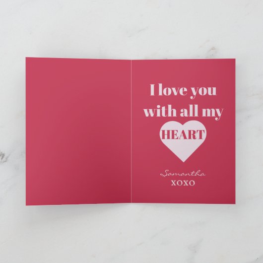 Schattige hart Valentijnse roze & rood Kaart (Binnen)