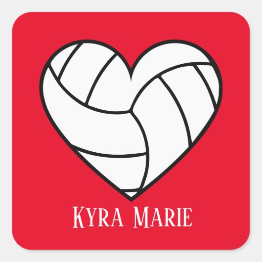 Schattige hart volleybal sporten Voeg naam toe Vierkante Sticker (Voorkant)