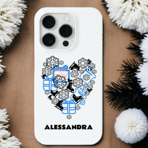 Schattige Hart Winter Kerstdoodle Monogram Sneeuw iPhone 15 Pro Case