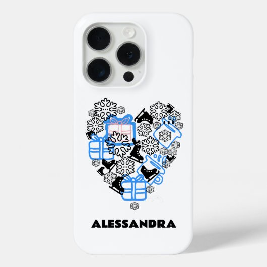 Schattige Hart Winter Kerstdoodle Monogram Sneeuw Case-Mate iPhone Case (Achterkant)